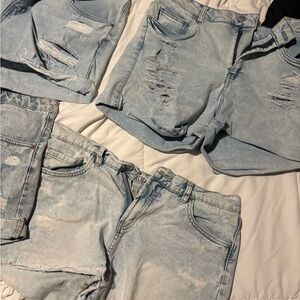 Light Blue Distressed Denim Shorts